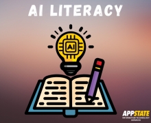 Image of a light build with AI inside for illuminating ideas over a book representing literacy.