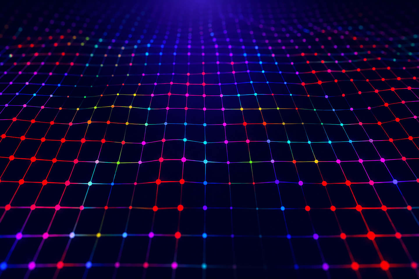 Neon grid landscape in glowing waves.